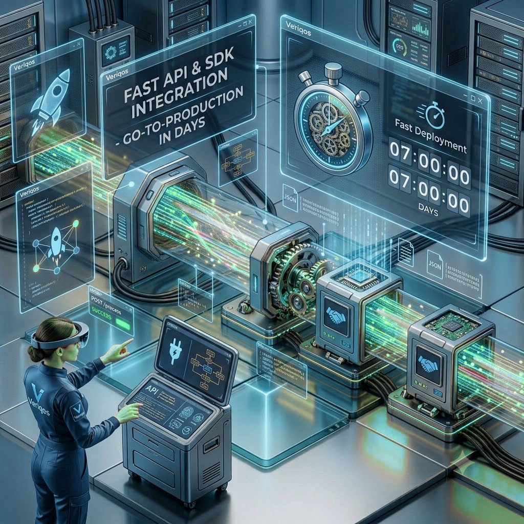 Veriqos developer using an AR interface to integrate and deploy APIs quickly