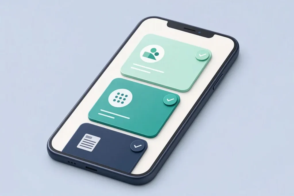 PAN and Aadhaar Verification for Onboarding: a smooth onboarding flow on a phone with step icons and checkmarks