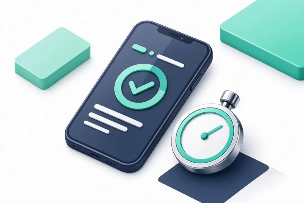 What Is eKYC: a phone completing a digital identity check in minutes with a stopwatch and a checkmark