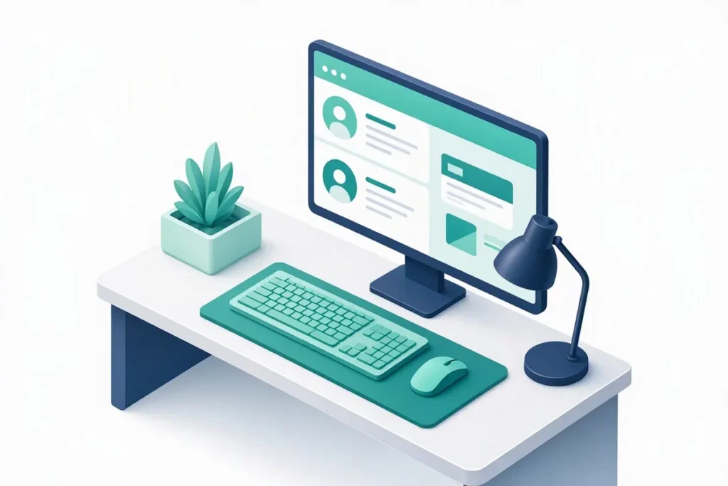 Verification APIs for Banks: a bank officer desk with a monitor screening customer profiles