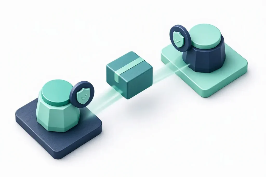 Verification APIs for E-commerce: a parcel moving between a verified seller and a verified buyer