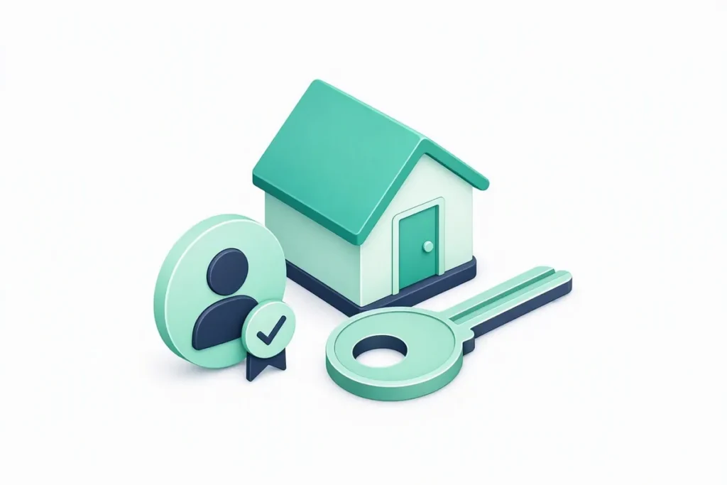 Verification APIs for Real Estate: a house with a key and a tenant profile verified by a checkmark