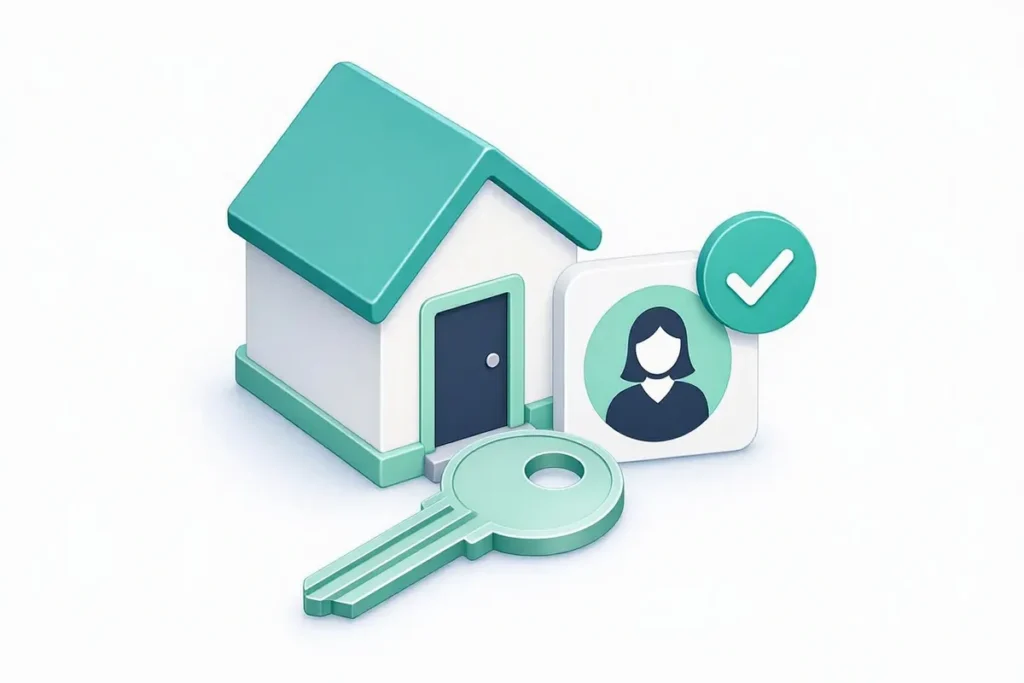 Verification APIs for Real Estate: a house with a key and a tenant profile verified by a checkmark