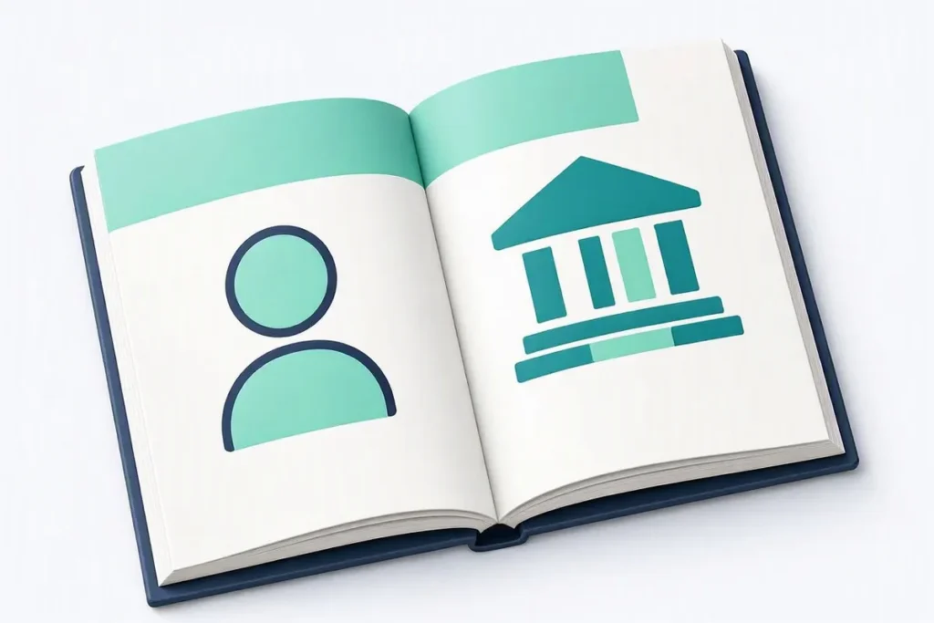 KYC Glossary: an open book with identity and bank icons on its pages