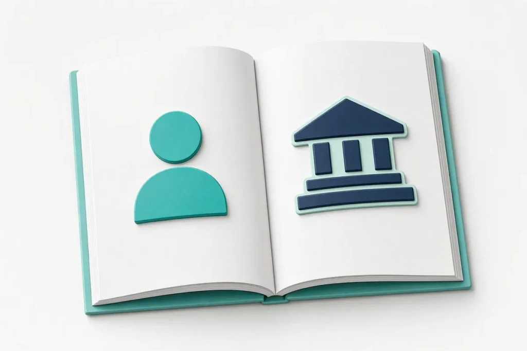 KYC Glossary: an open book with identity and bank icons on its pages