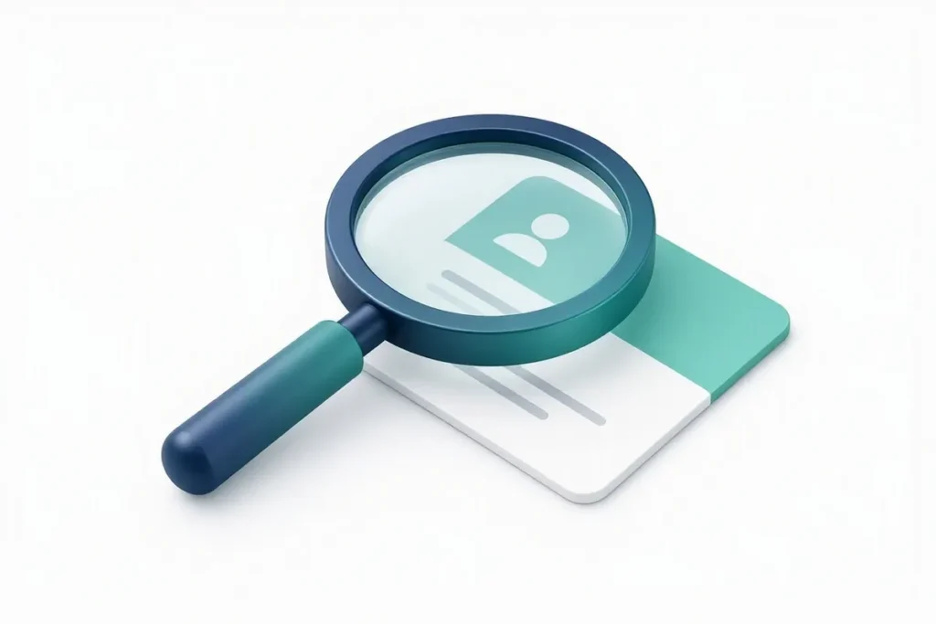 Name Match: a magnifying glass over two profile cards with a similarity meter