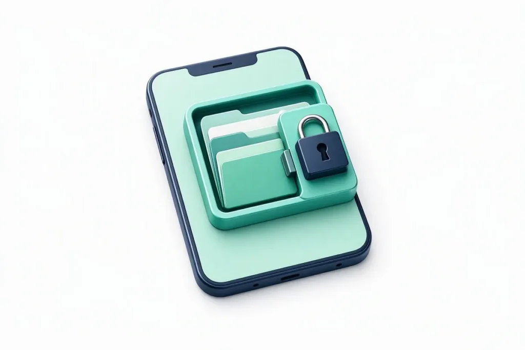 DigiLocker: a secure digital locker on a phone storing document folders, with a lock
