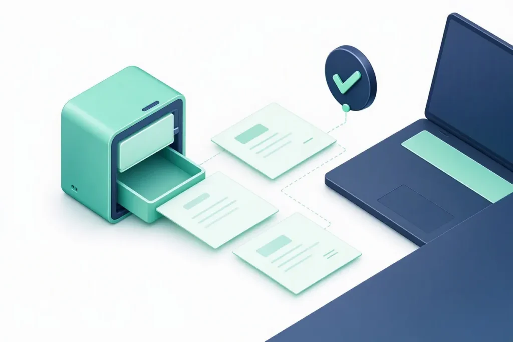 DigiLocker: documents shared from a phone locker to a business laptop with a consent checkmark