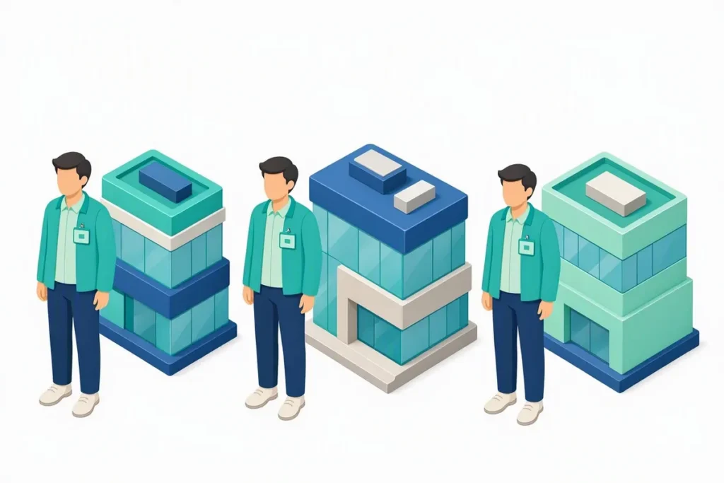 UAN: a worker profile carrying one consistent ID badge across several company buildings