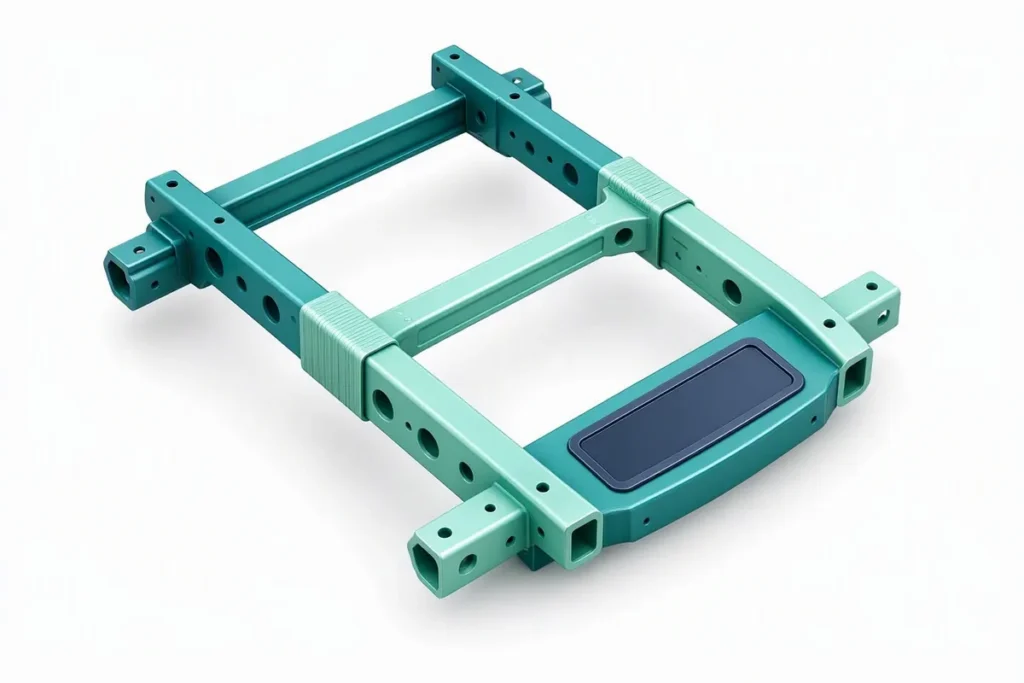 Chassis Number vs VIN: a car chassis frame with an engraved plate area highlighted