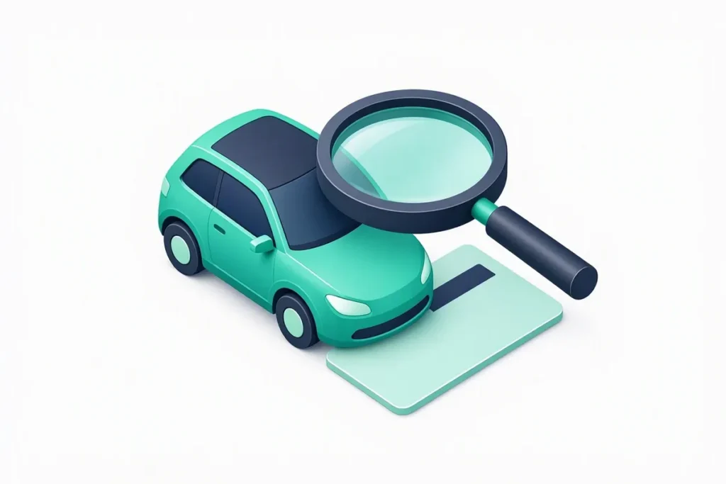 Chassis Number vs VIN: a magnifying glass over a car and an abstract registration card