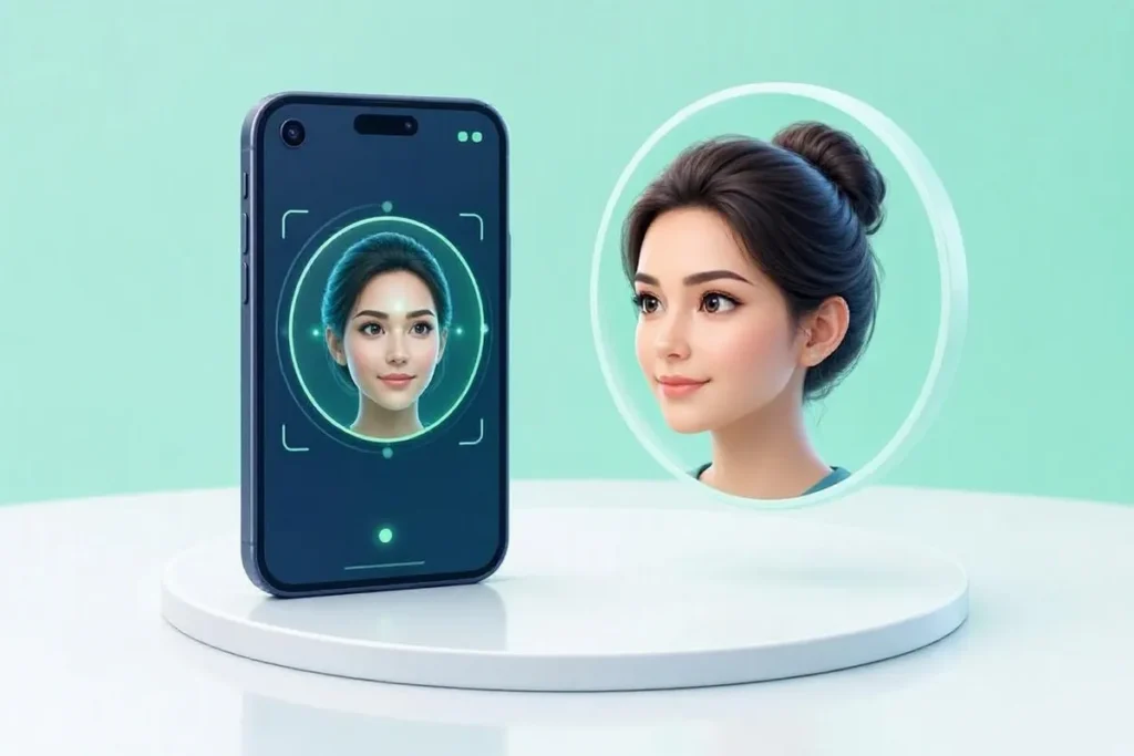 Liveness Detection: a phone camera checking a live face with motion arrows and a checkmark