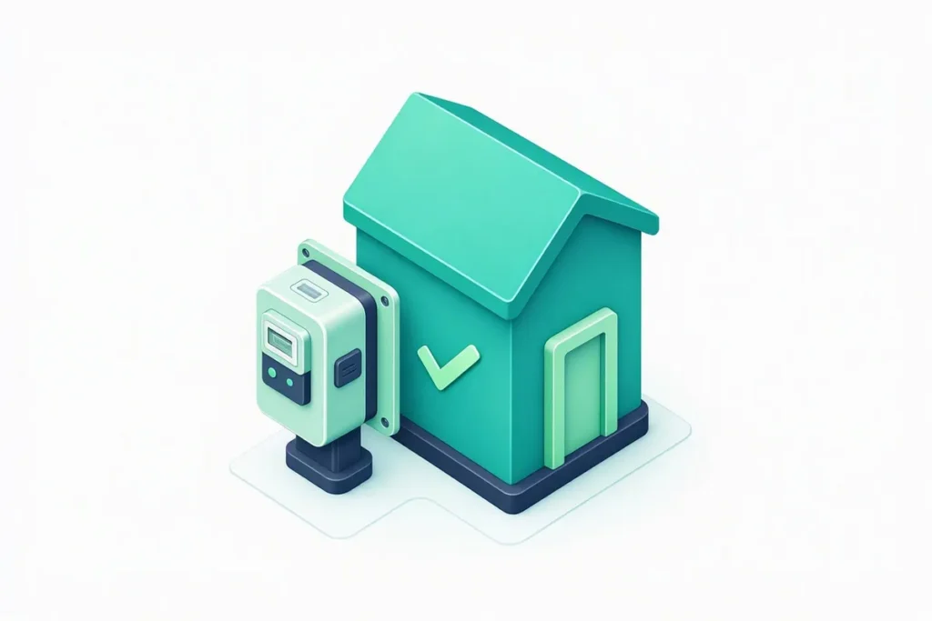 Address Proof Verification: an electricity meter beside a house with a checkmark