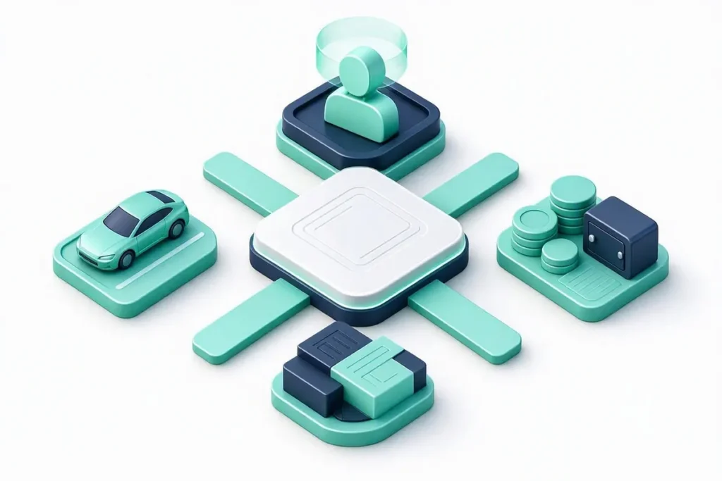 Identity Verification: a central identity verification platform with identity, bank, business and vehicle checks around it