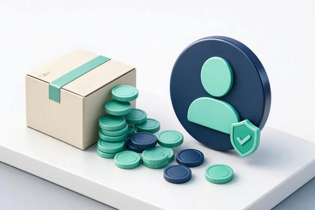 Marketplace Seller Verification: a parcel and payout coins going to a verified seller profile