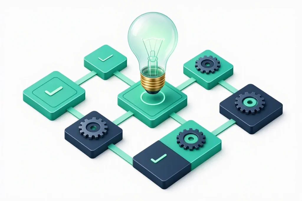 Innovation in Verification APIs: a lightbulb above connected verification modules with gears