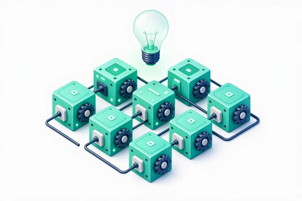 Innovation in Verification APIs: a lightbulb above connected verification modules with gears