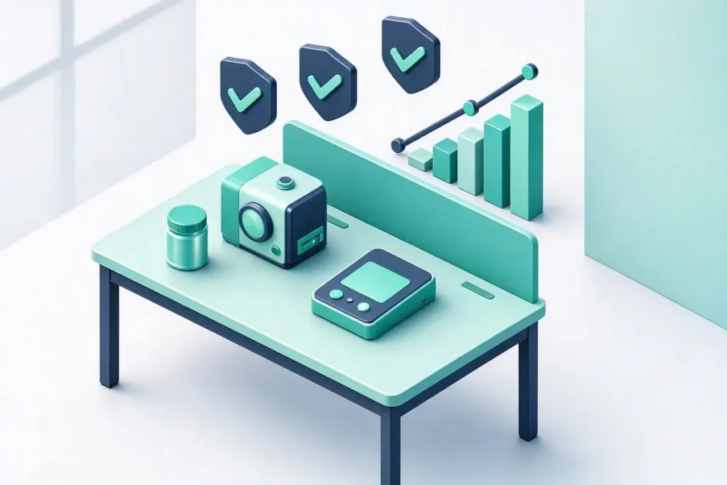 Innovation in Verification APIs: a research lab bench with verification icons and a rising chart
