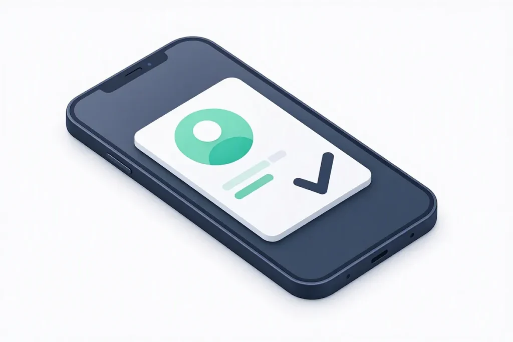 Aadhaar Verification API: a phone app confirming a person identity with a checkmark