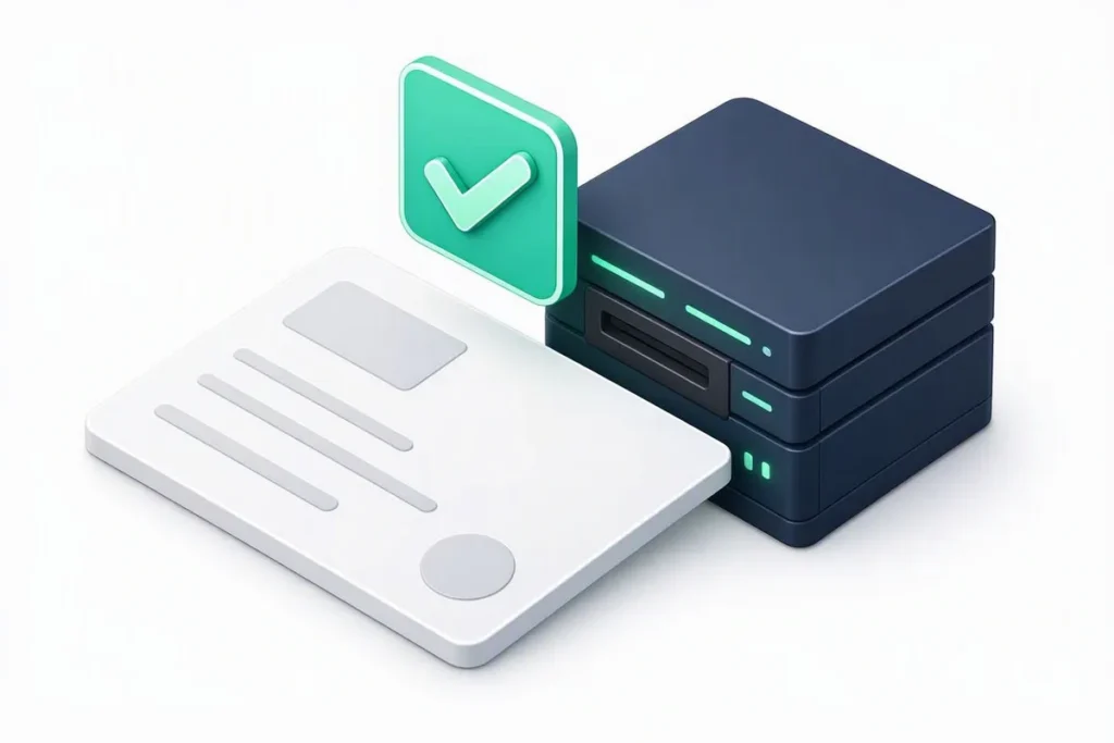 PAN Verification API: an abstract tax ID card checked against a database server with a checkmark