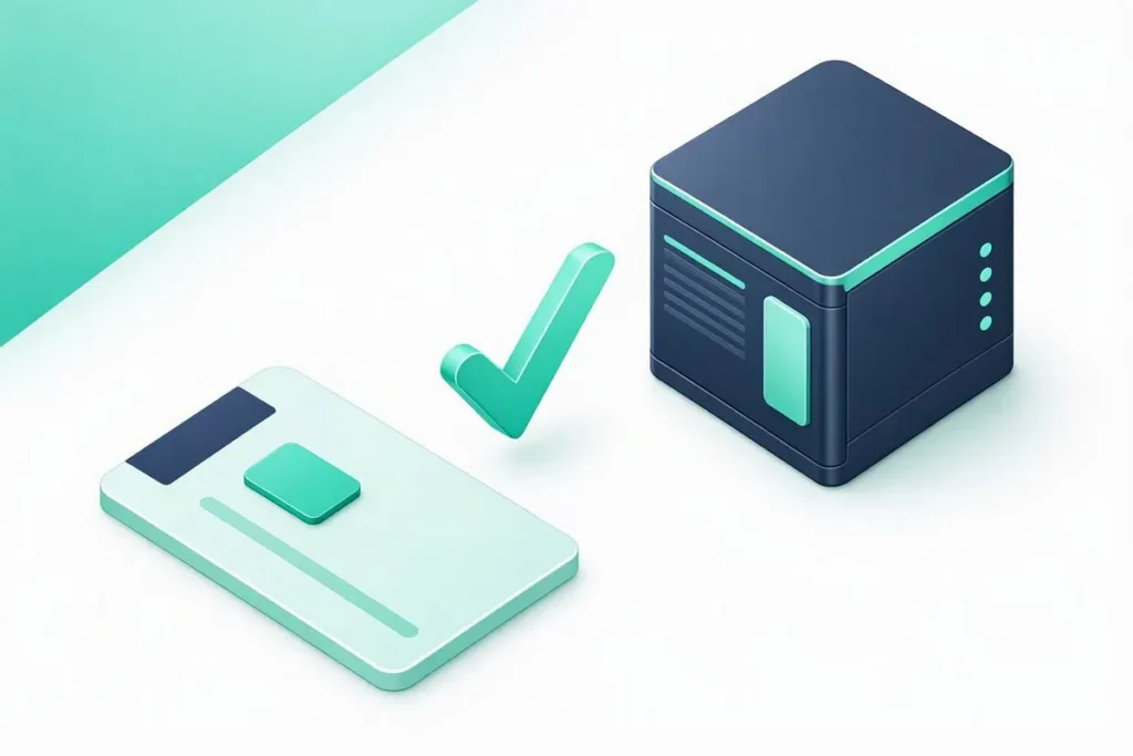 PAN Verification API: an abstract tax ID card checked against a database server with a checkmark