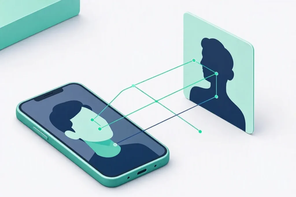 Face Match: a face outline with mesh points and a checkmark