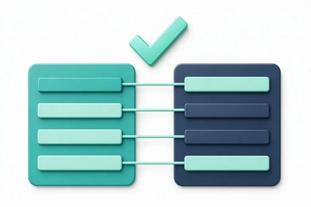 PAN Demographic Match API: two abstract profile cards side by side with matching fields connected by lines and a checkmark