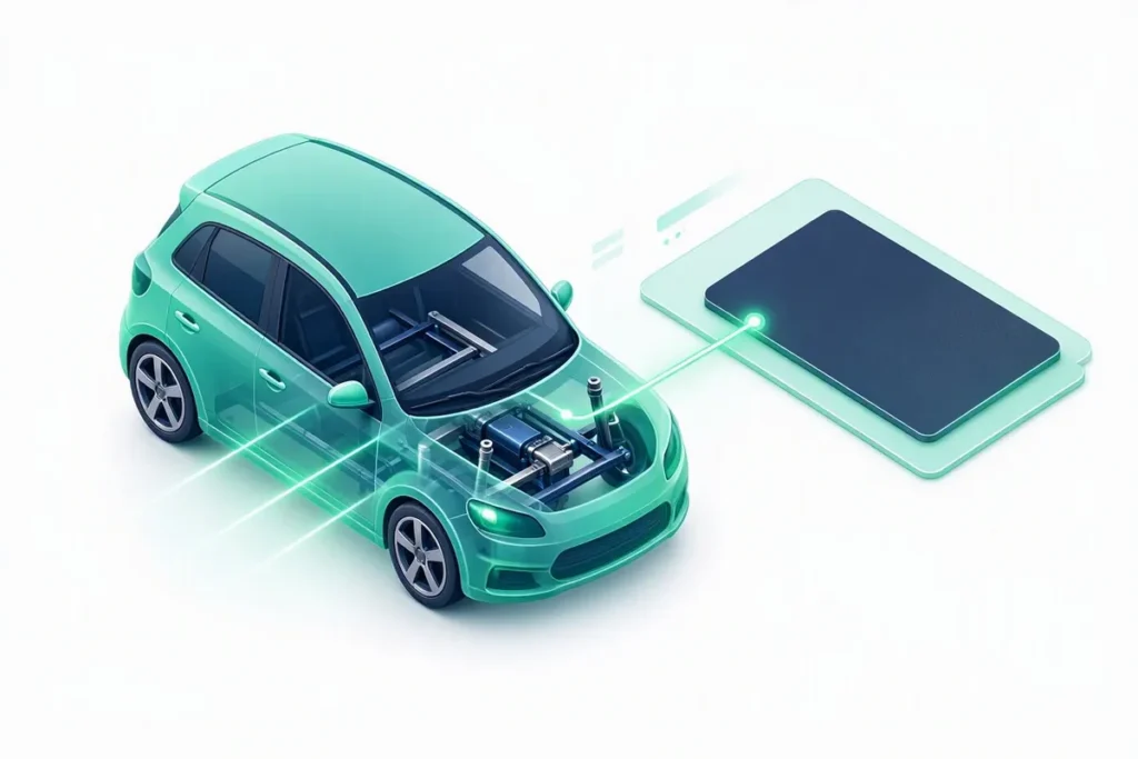 Chassis to RC Verification: a car with its chassis frame visible being scanned, linked by a glowing line to an abstract registration card