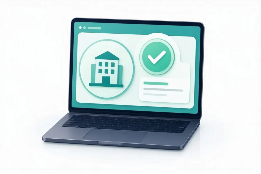 GST Verification API: a laptop showing a supplier record with a tax badge and a checkmark