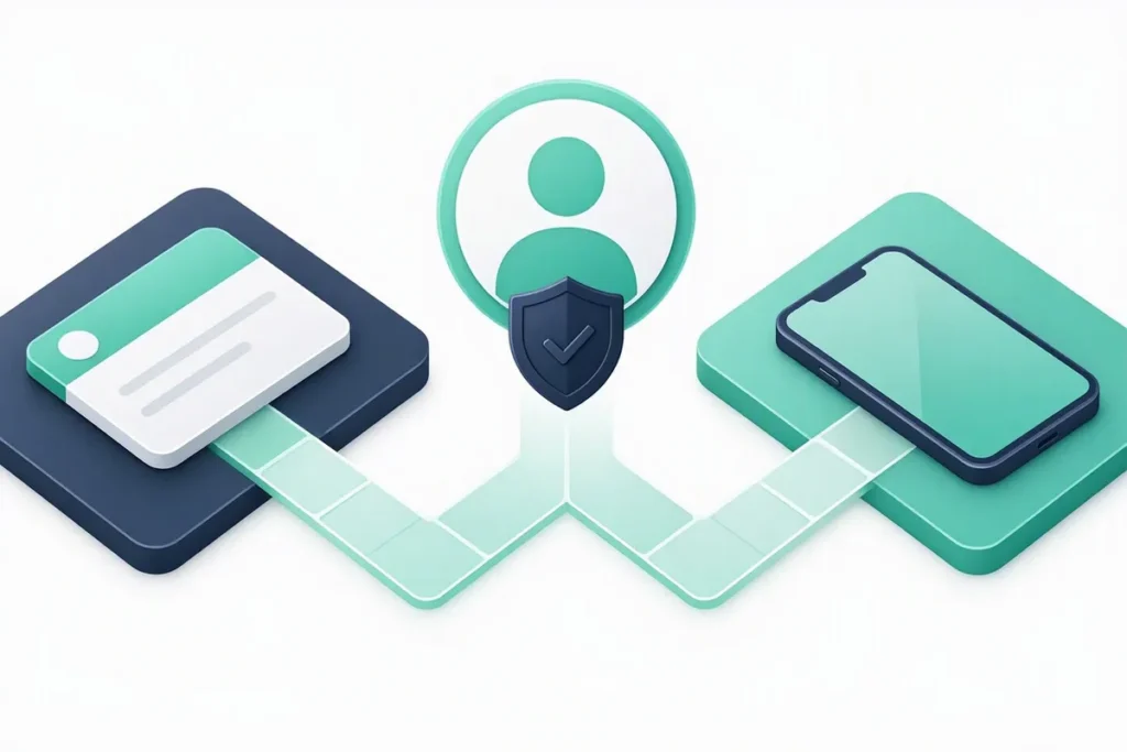 UAN Verification vs Mobile to UAN: two routes to an employee record: one starting from an ID card, one from a smartphone, both meeting at a verified profile