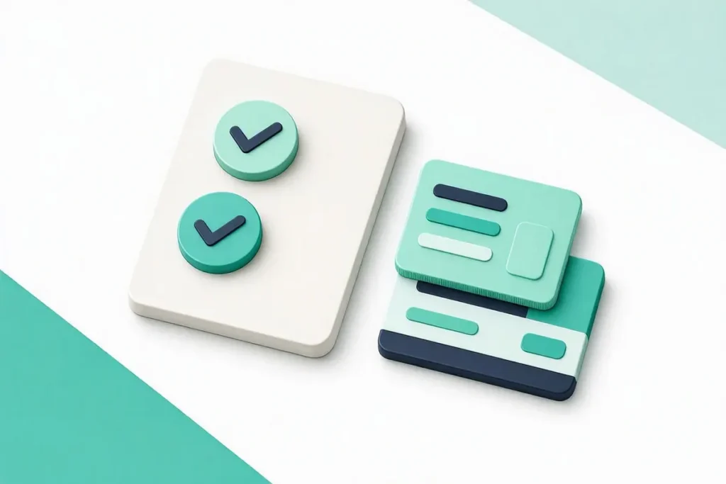 Veriqos Technologies vs Surepass: a checklist board with checkmarks next to two abstract service cards