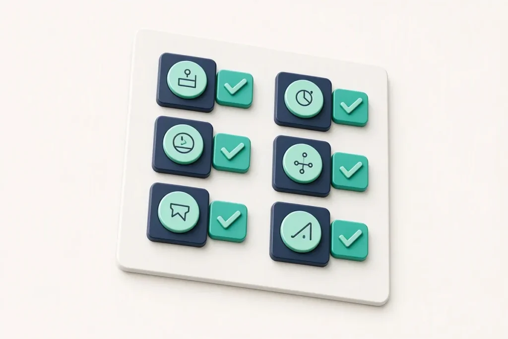 Veriqos Technologies vs Bureau: a scorecard with two columns of icons and checkmarks