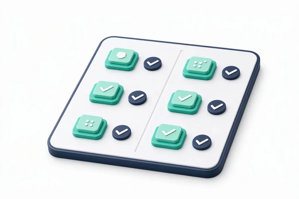Veriqos Technologies vs Bureau: a scorecard with two columns of icons and checkmarks