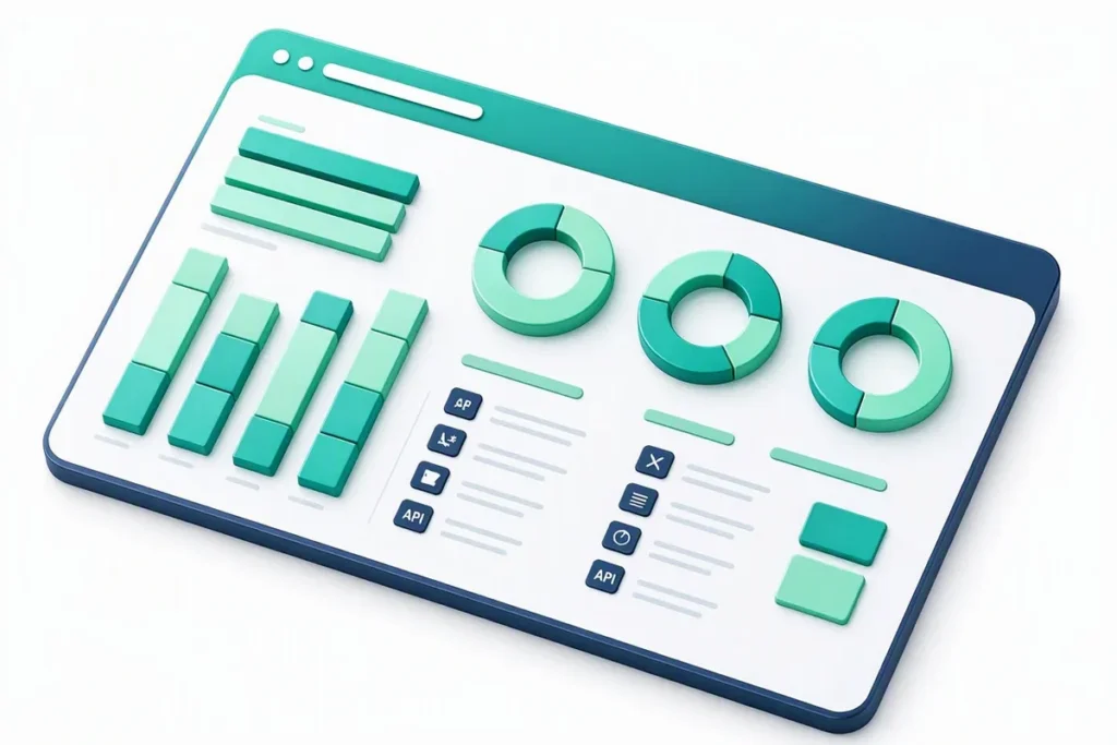 API Coverage and Compliance Index: a clean dashboard of bar charts and coverage gauges for API categories