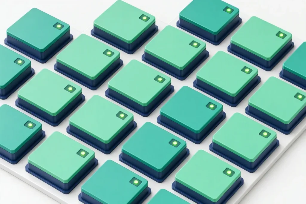 API Coverage and Compliance Index: a catalogue grid of API blocks with green status lights