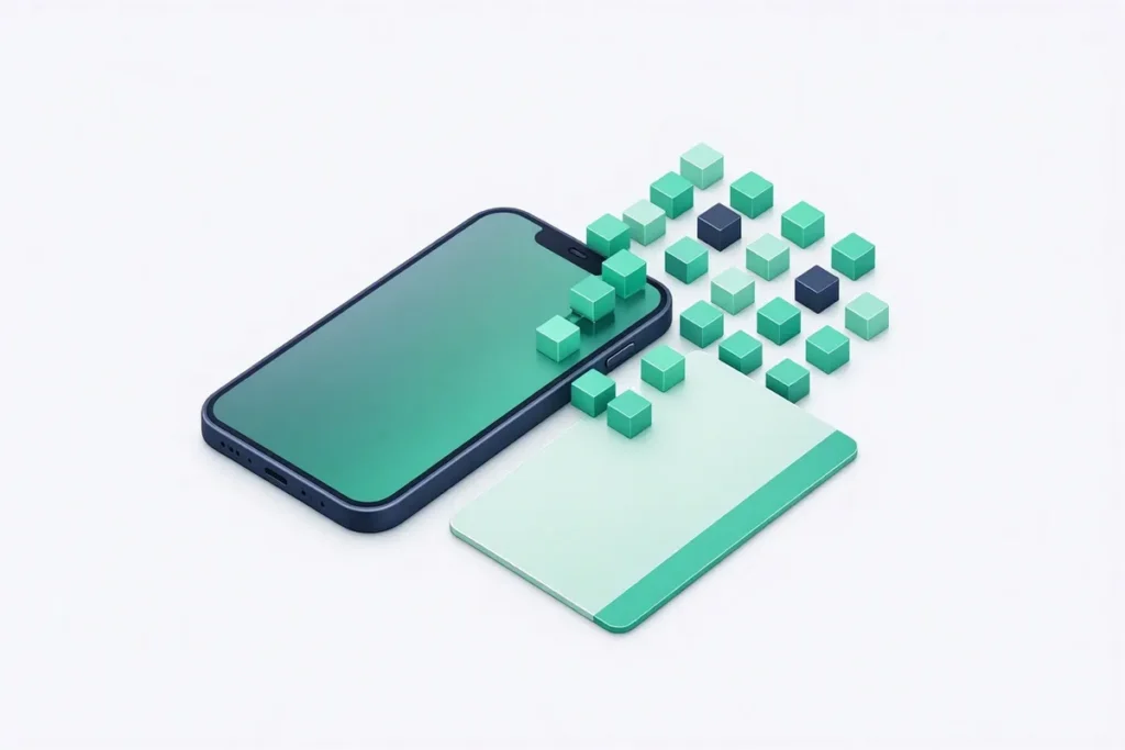 OCR for KYC: a phone camera scanning a card with data blocks flowing out