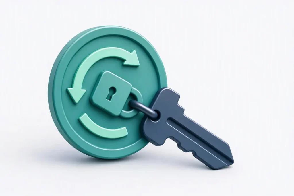 Virtual ID: a refreshing token key with a cycle arrow and a lock