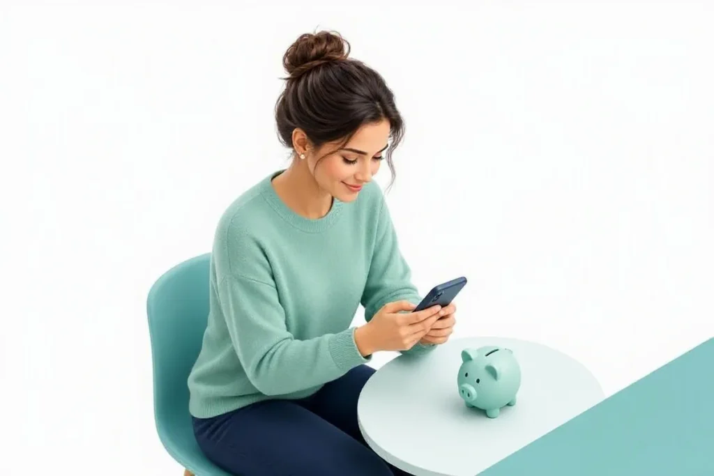 Small Account KYC: a person opening a simple bank account on a phone with a small piggy bank