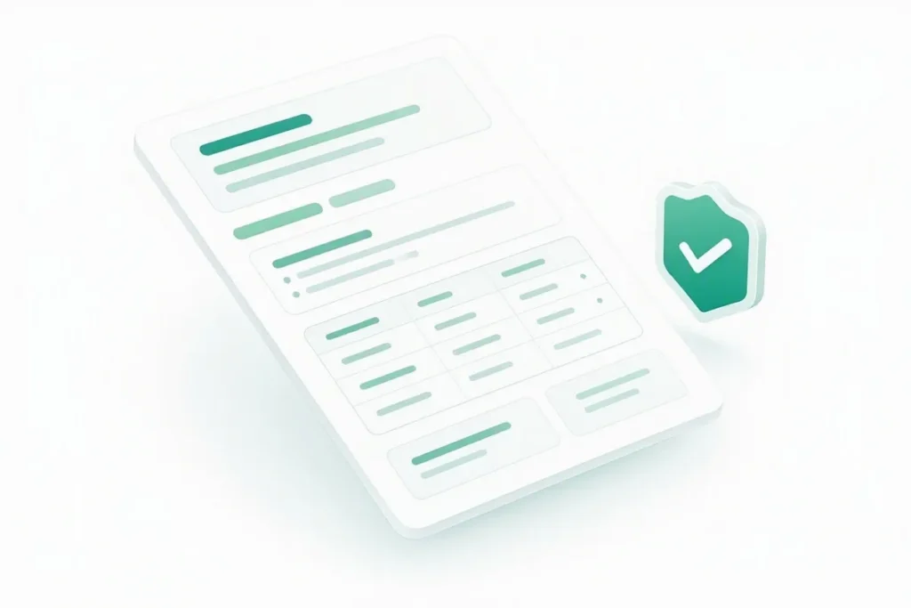 GSTIN: a tax invoice with abstract lines and a verified business badge