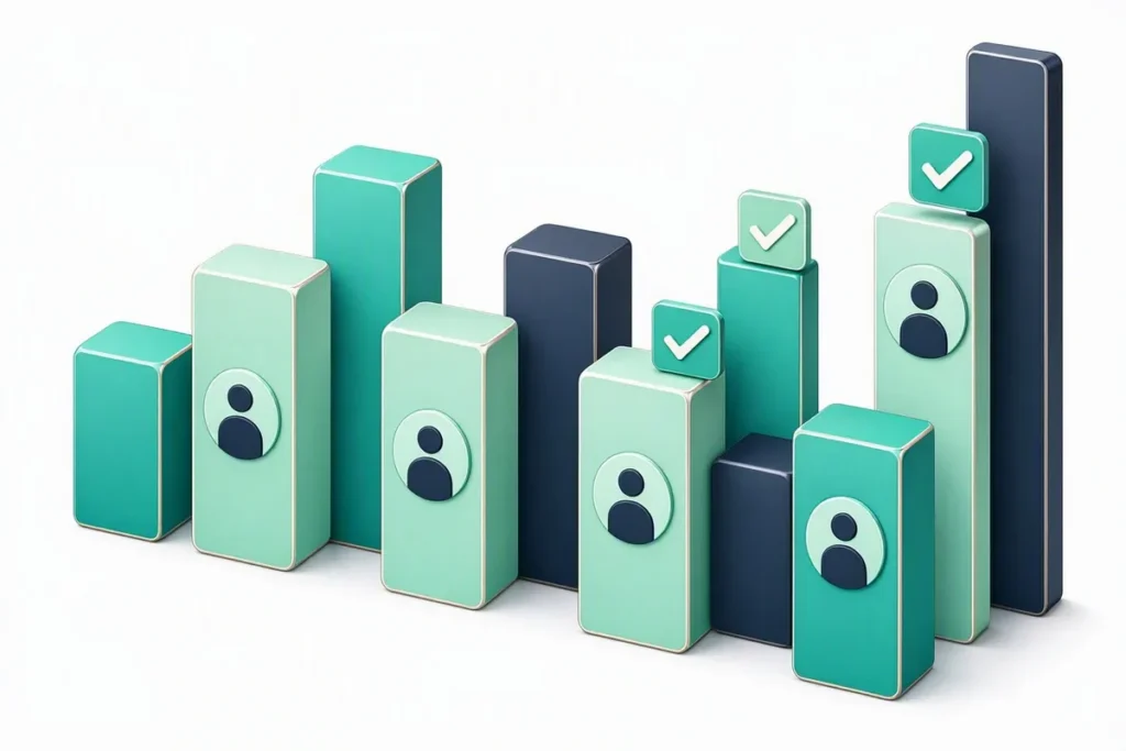 India KYC: rising bar charts of digital verifications with identity icons