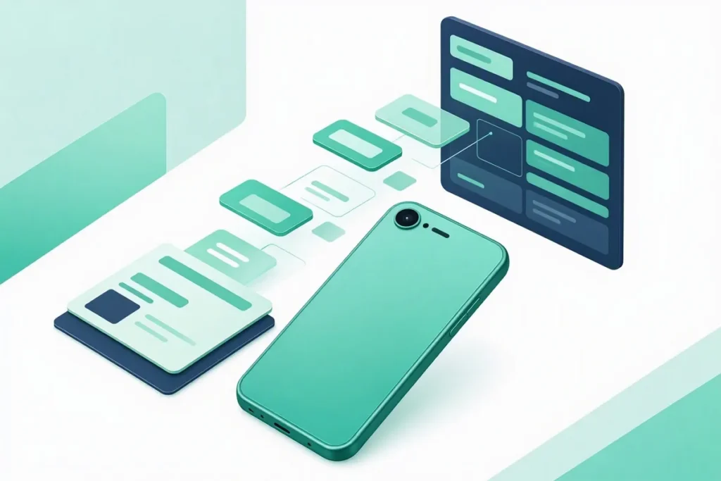 Document OCR APIs in India: a phone camera scanning an abstract identity card, with extracted data blocks flowing into a structured form