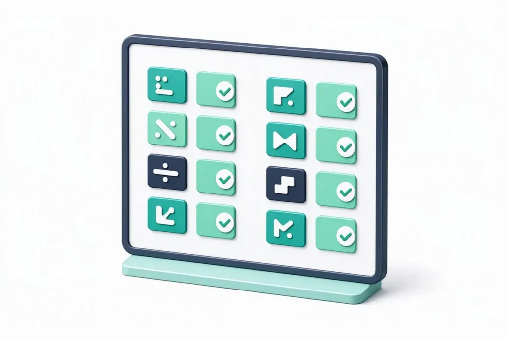 Veriqos vs Digio: a scorecard with two columns of icons and checkmarks on a whiteboard