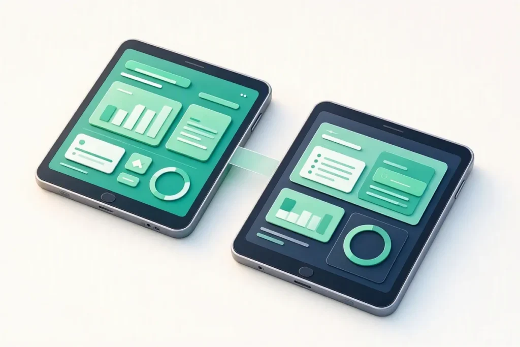 Veriqos vs Digio: two abstract dashboards on side-by-side tablets being compared
